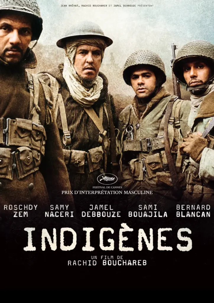 Affiche du film "Indigènes“ : 4 soldats nord-africains en tenue militaire française (guerre 1939-1945)